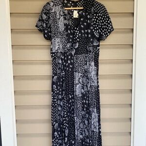 ZOE California Vintage Black & White Patchwork Midi Dress Cottagecore